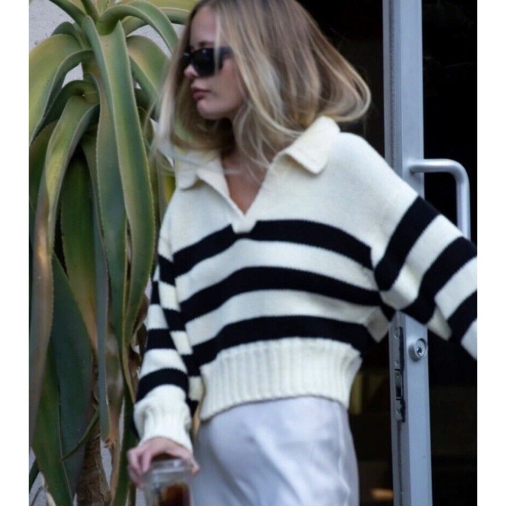 Ciao Lucia Cream and Black Striped Knit Sweater